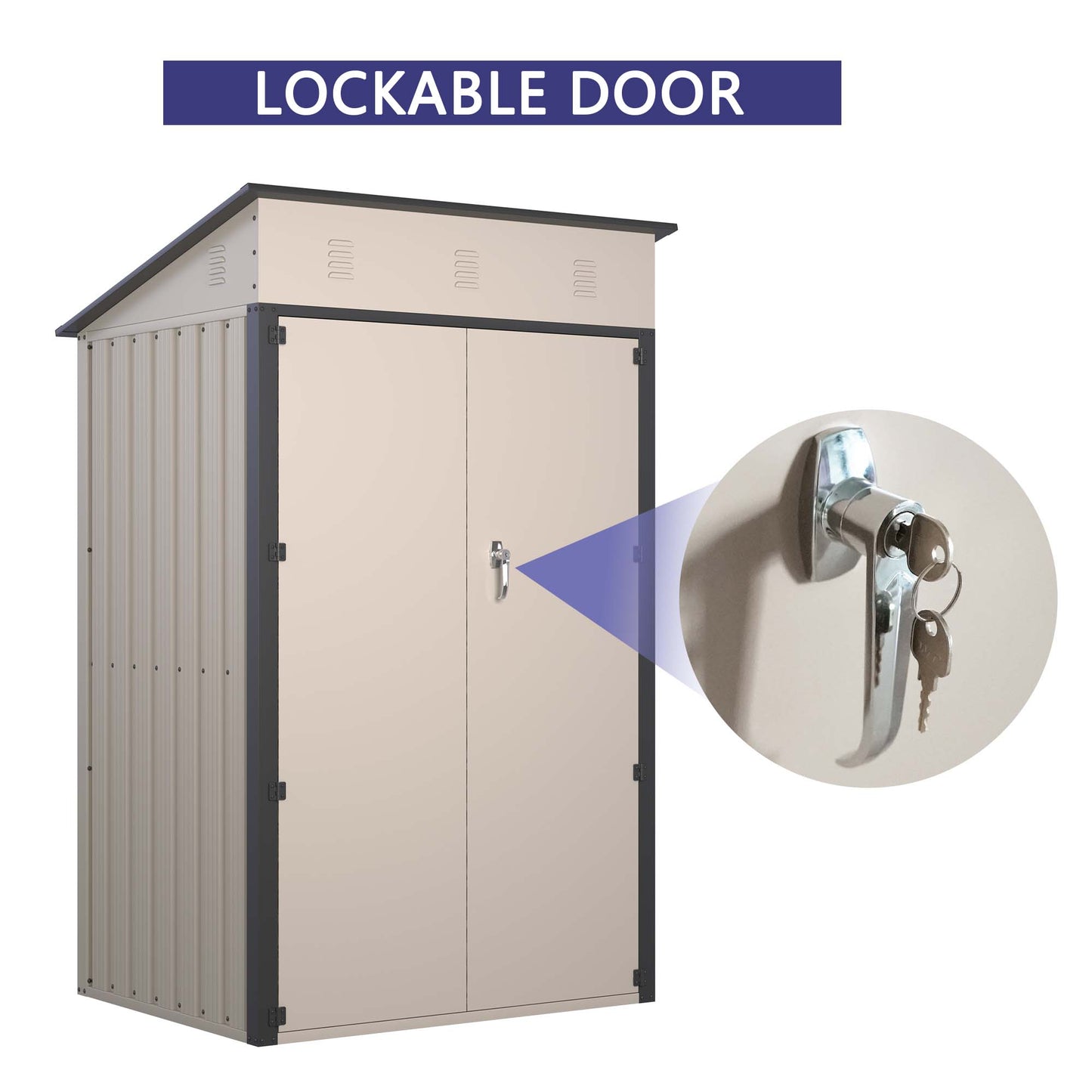 6x4x3 FT Outdoor Storage Shed, Steel Metal Lockable Garden Shed, Tiny House, Utility Shed, Lean-to Shed & Outdoor Storage, Waterproof Backyard Shed with Door for Bike, Tools, Lawnmower