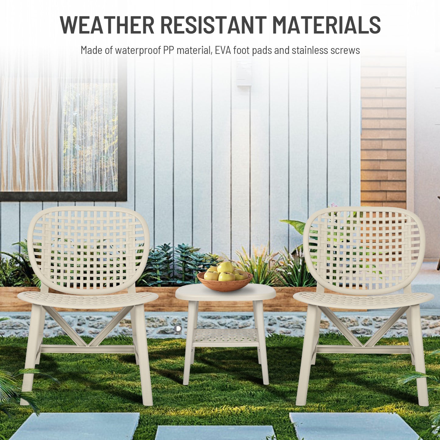 Coolbibila 3 Pieces Hollow Design Retro Patio Table Chair Set
