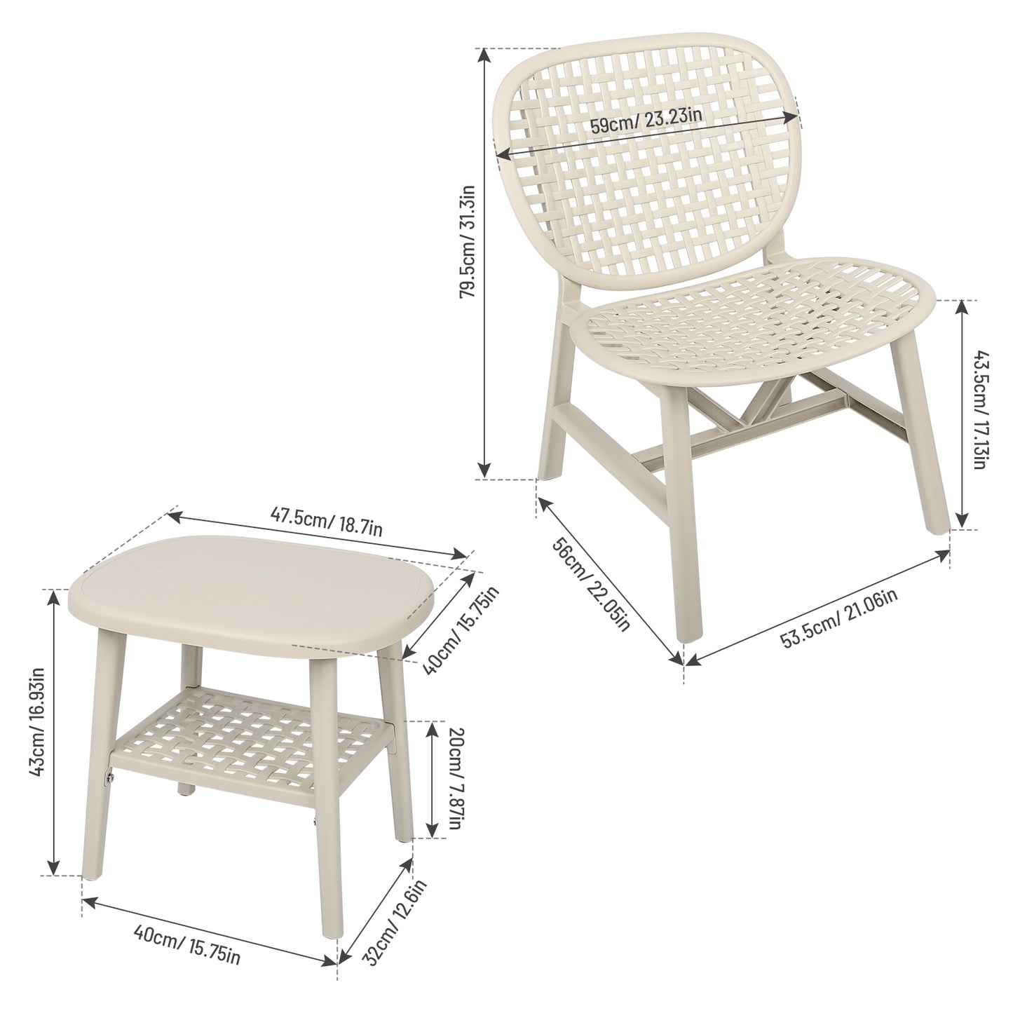 Coolbibila 3 Pieces Hollow Design Retro Patio Table Chair Set
