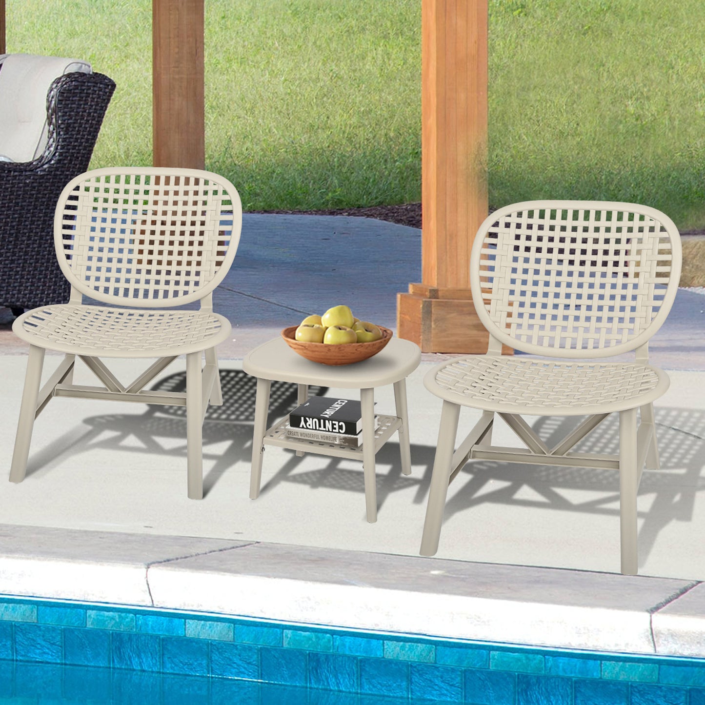 Coolbibila 3 Pieces Hollow Design Retro Patio Table Chair Set
