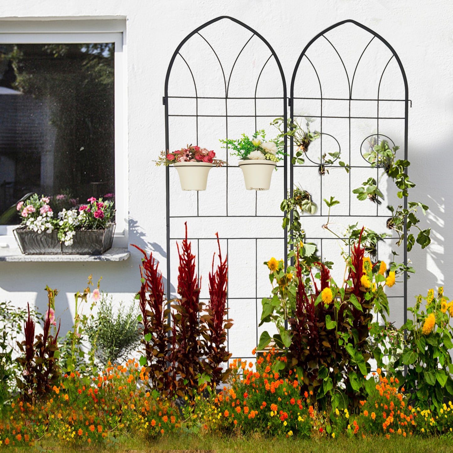 Coolbibila 4 Pack Metal Garden Trellis 78.7" x 19.7" Rustproof Trellis for Climbing Plants Outdoor Flower Support Black