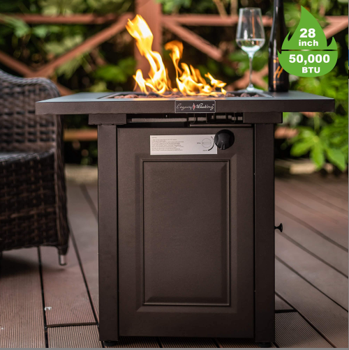 Coolbibila 28in Propane Fire Pits Table, 50000 BTU Gas Square Outdoor Dinning Firepit Fireplace Dinning Tables