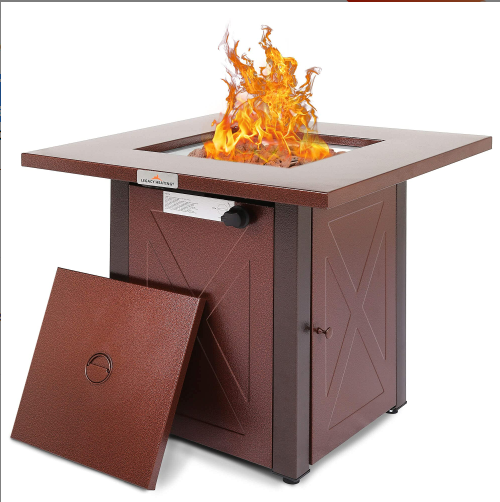 Coolbibila 28" 50000 BTU Outdoor Propane Gas Fire Pits Table, Square Brown Texture Outdside Patio Firepits Fireplace Dinning Coffee Tables