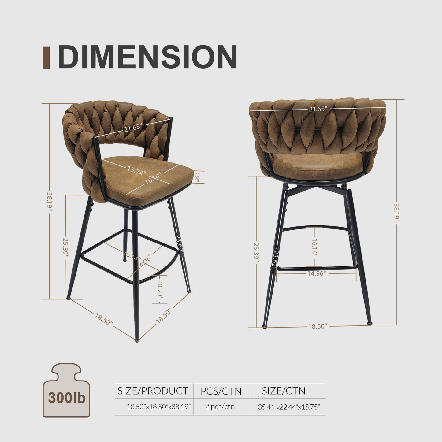 Coolbibila Technical Leather Woven Bar Stool Set of 2