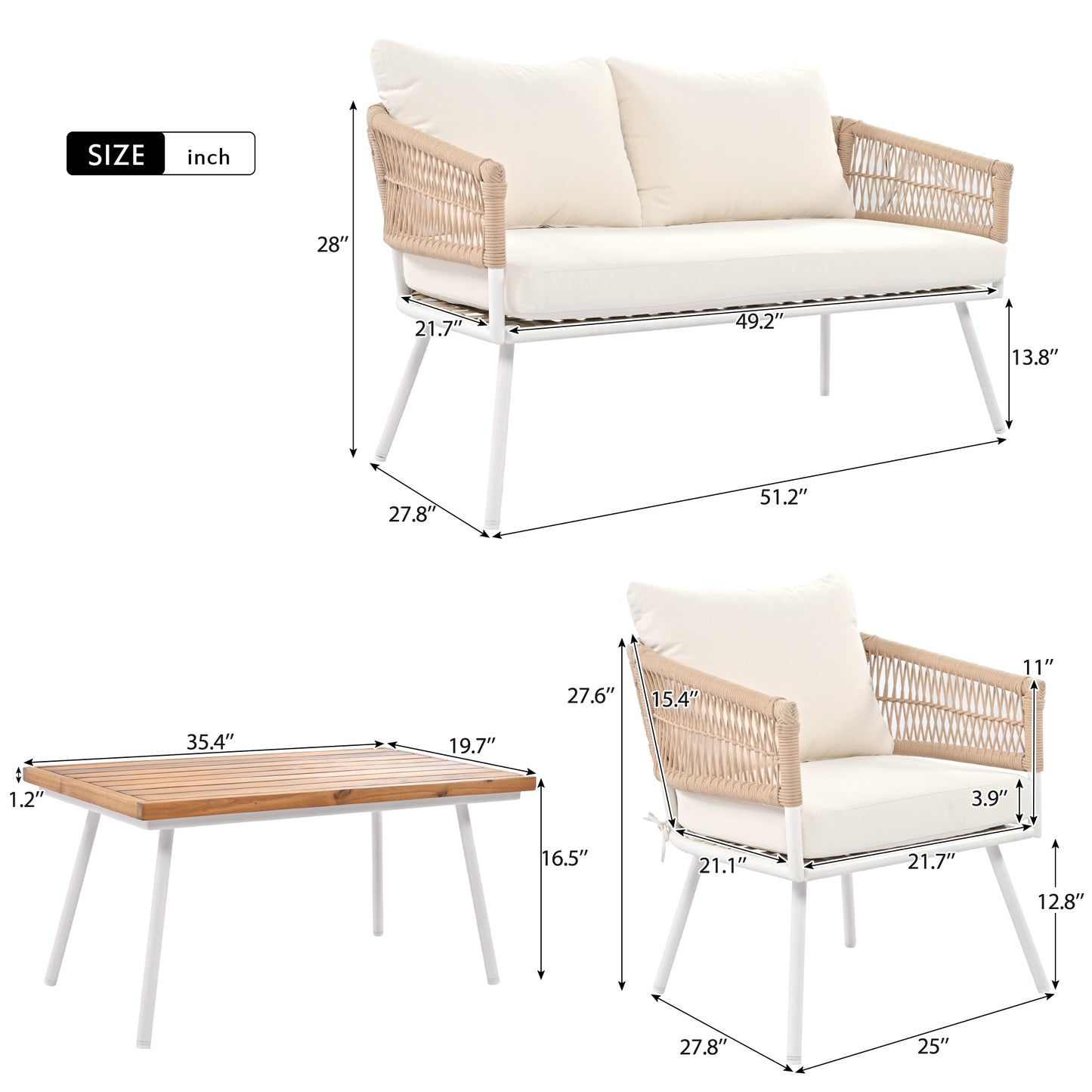 Coolbibila 4-Piece Boho Rope Patio Furniture Set