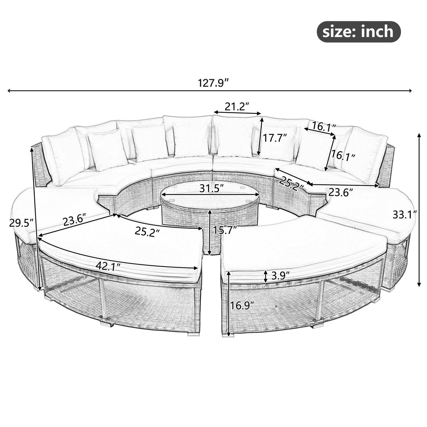Coolbibila Outdoor Patio Furniture Luxury Circular Outdoor Sofa Set