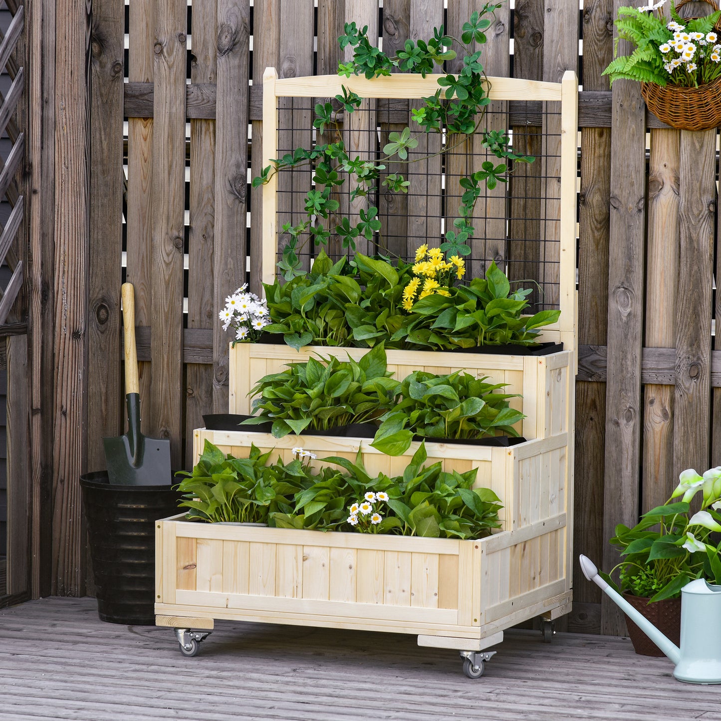 Coolbibila 3-Tiers Raised Garden Bed with Trellis, 53" H Vertical Planter Box