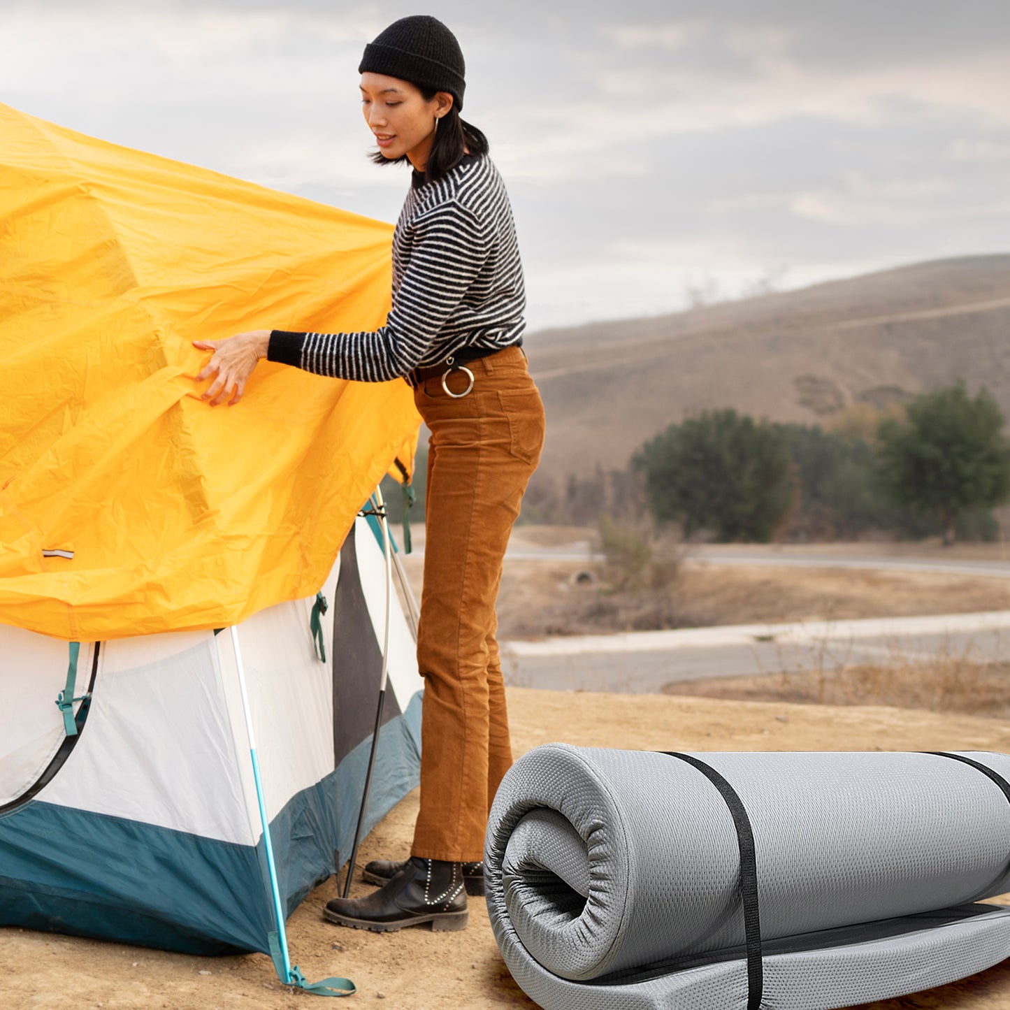 Coolbibila 75"x38"x3" Foam Camping Mattress ,Foldable, Portable, with Water-Resistant Zipper Cover
