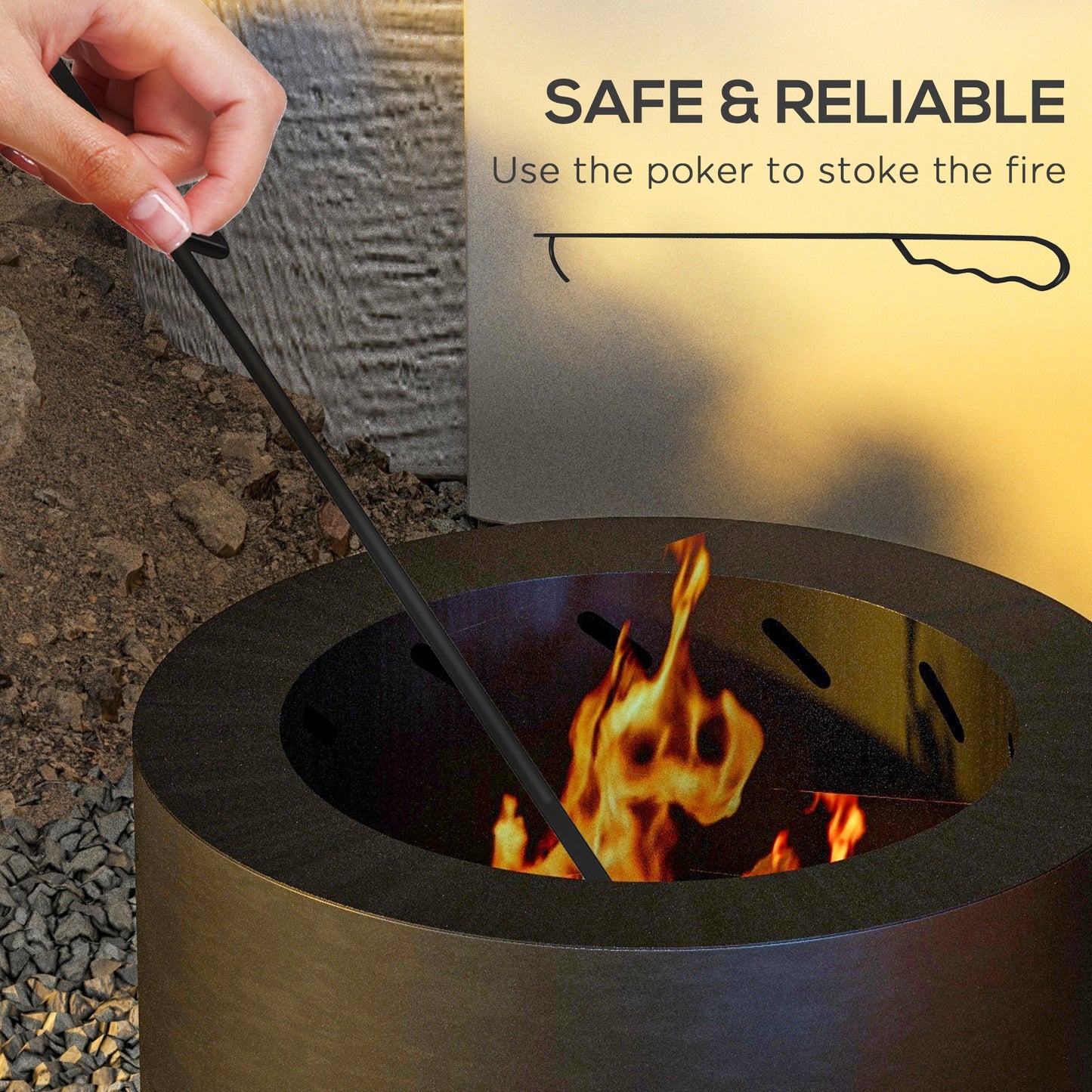 Coolbiobila 19" Portable Wood Burning Firepit with Poker, Low Smoke Camping Bonfire Stove