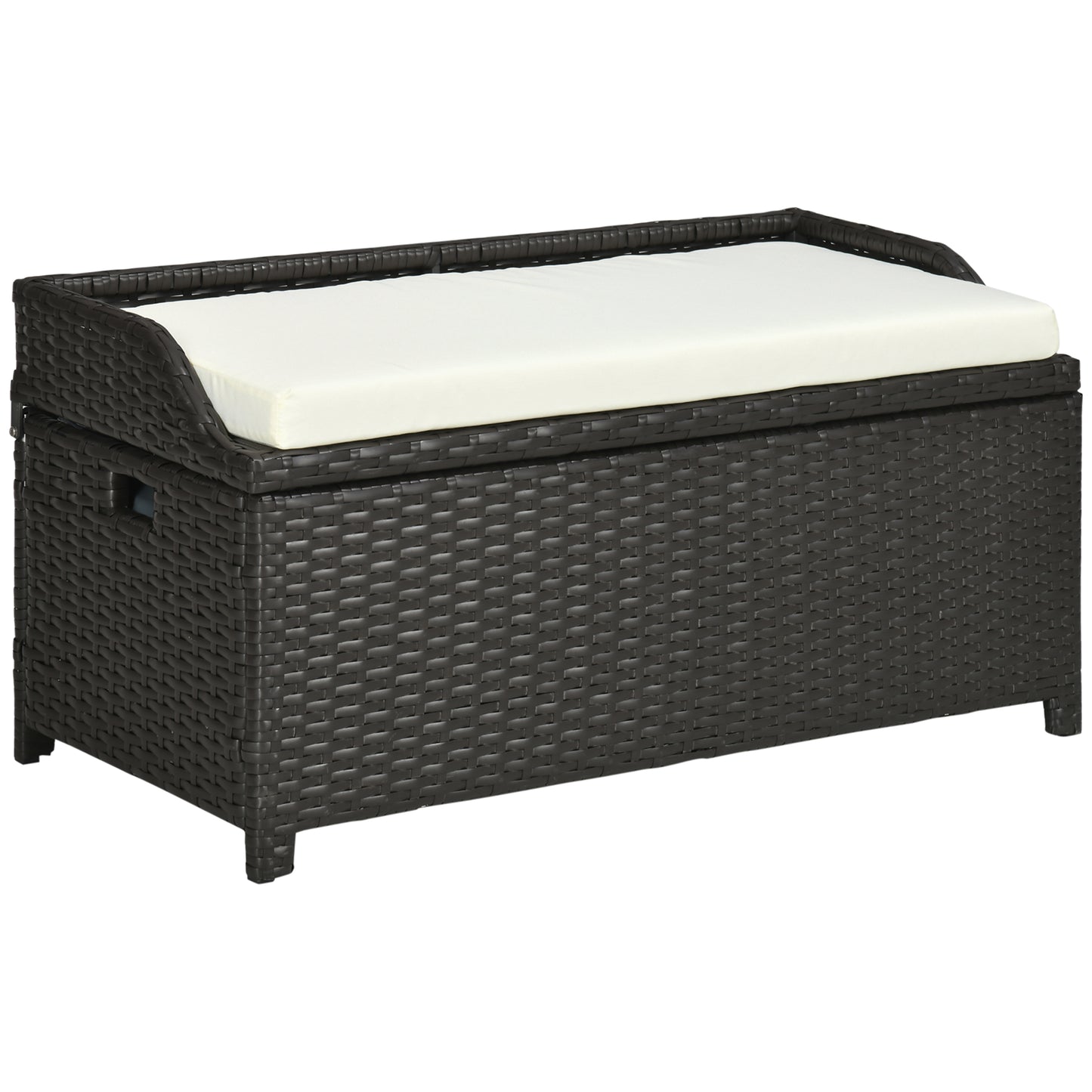 Coolbibila Outdoor Wicker Storage Bench Deck Box, PE Rattan Patio Furniture Pool Container Storage Bin