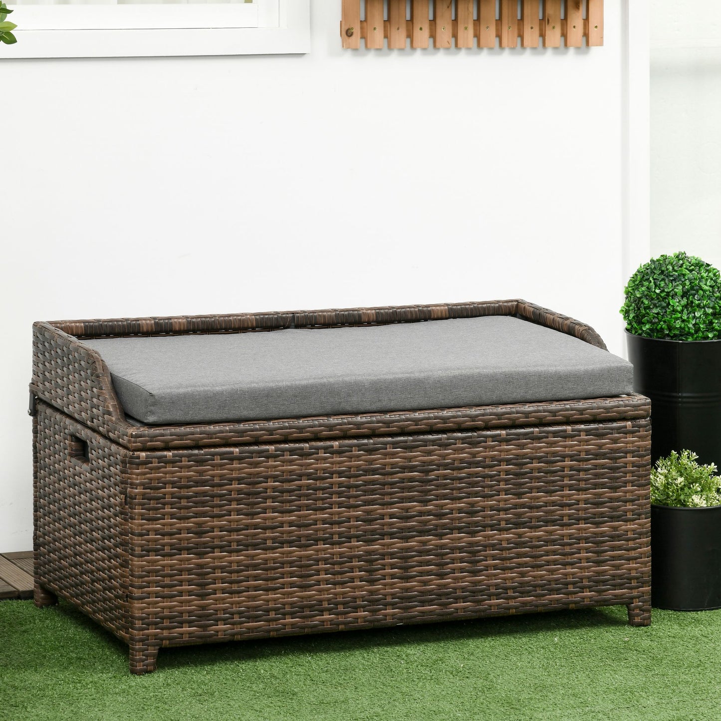 Coolbibila Outdoor Wicker Storage Bench Deck Box