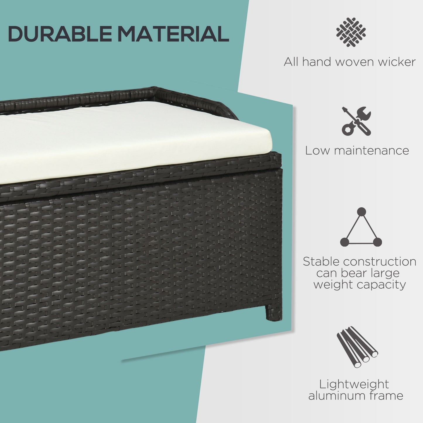Coolbibila Outdoor Wicker Storage Bench Deck Box, PE Rattan Patio Furniture Pool Container Storage Bin
