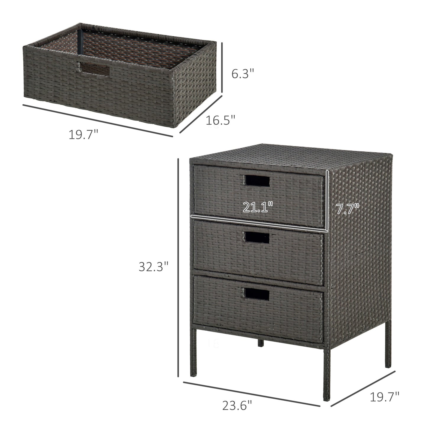 Coolbibila Outdoor Towel Cabinet, PE Rattan Pool Storage Organizer with 3 Drawers and Weather Safe Material