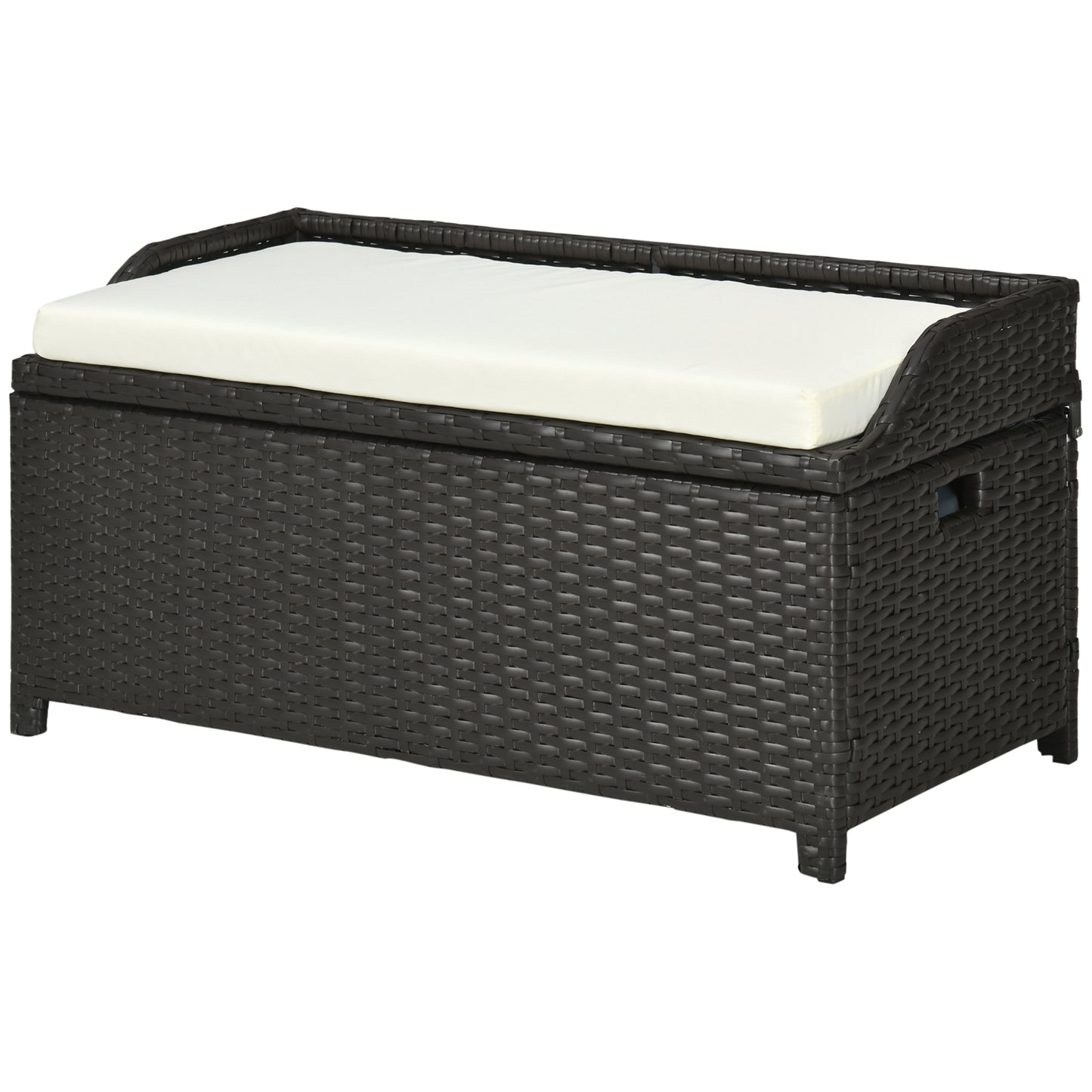 Coolbibila Outdoor Wicker Storage Bench Deck Box, PE Rattan Patio Furniture Pool Container Storage Bin