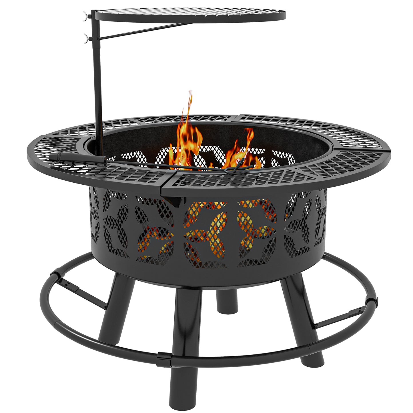 Coolbibila 2-in-1 Fire Pit, BBQ Grill, 33" Portable Wood Burning Firepit