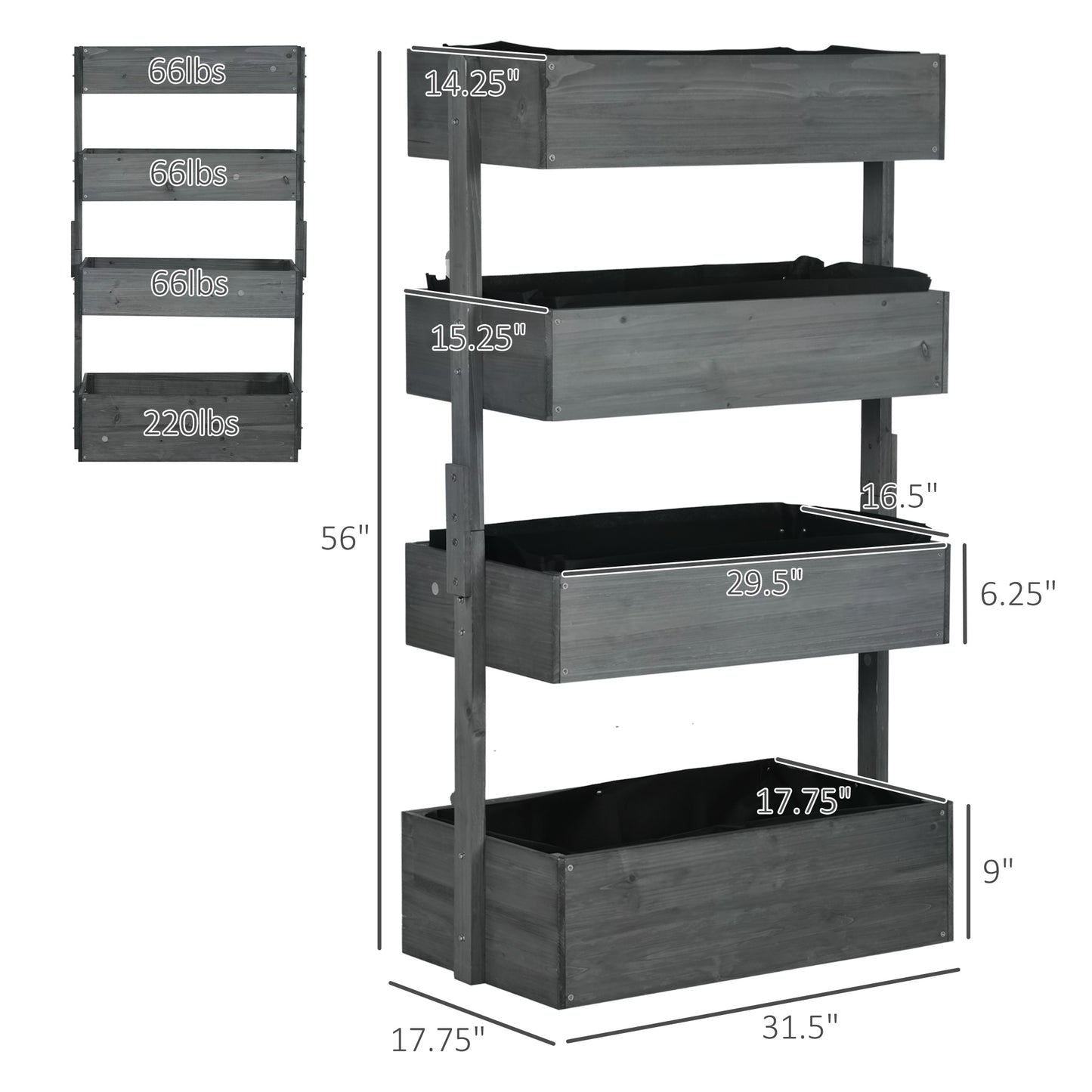 Coolbibila Vertical Garden Planter, Wooden 4 Tier Planter Box