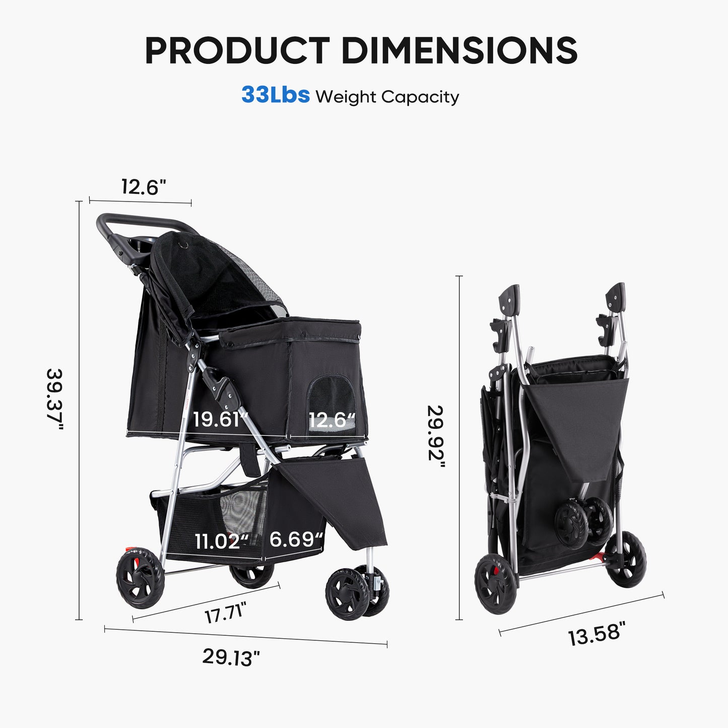 Pet Stroller for Dogs and Cats Foldable,Lightweight, and Durable Ideal for Small to Medium Pets Includes Storage Basket