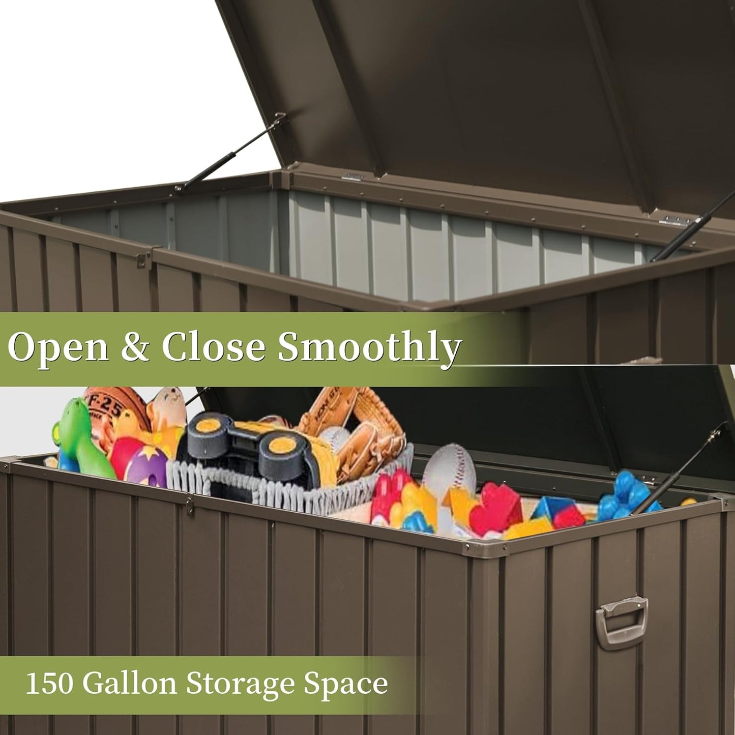 150 Gallon Outdoor Storage Deck Box Waterproof, Large Patio Storage Bin for Outside Cushions, Throw Pillows, Garden Tools, Lockable (Dark Brown)