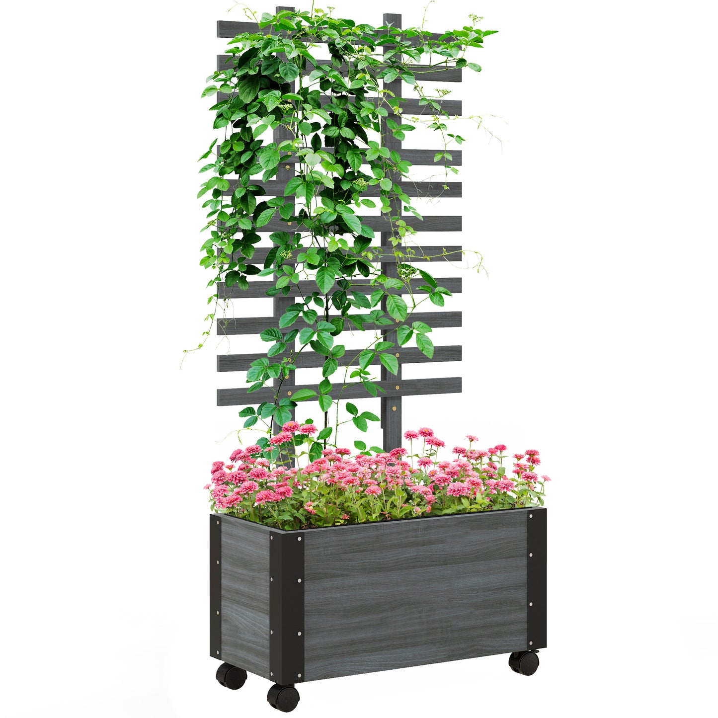 Coolbibila Raised Garden Bed with Trellis, 58" Outdoor Wooden Planter Box