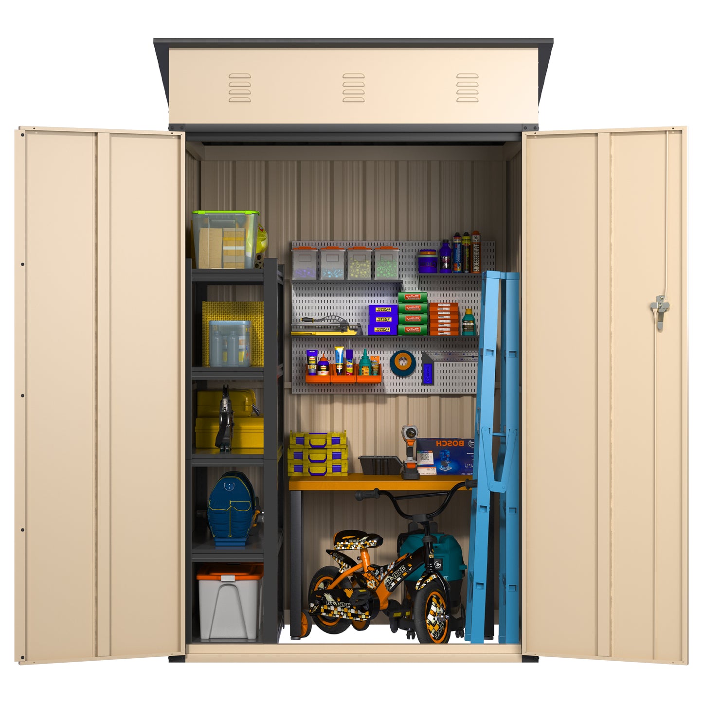 6x4x3 FT Outdoor Storage Shed, Steel Metal Lockable Garden Shed, Tiny House, Utility Shed, Lean-to Shed & Outdoor Storage, Waterproof Backyard Shed with Door for Bike, Tools, Lawnmower