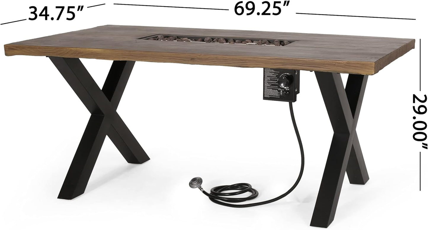 Coolbibila Outdoor Patio Propane Fire Pit Concrete Wood-Pattern Fire Table - 40, 000 BTU