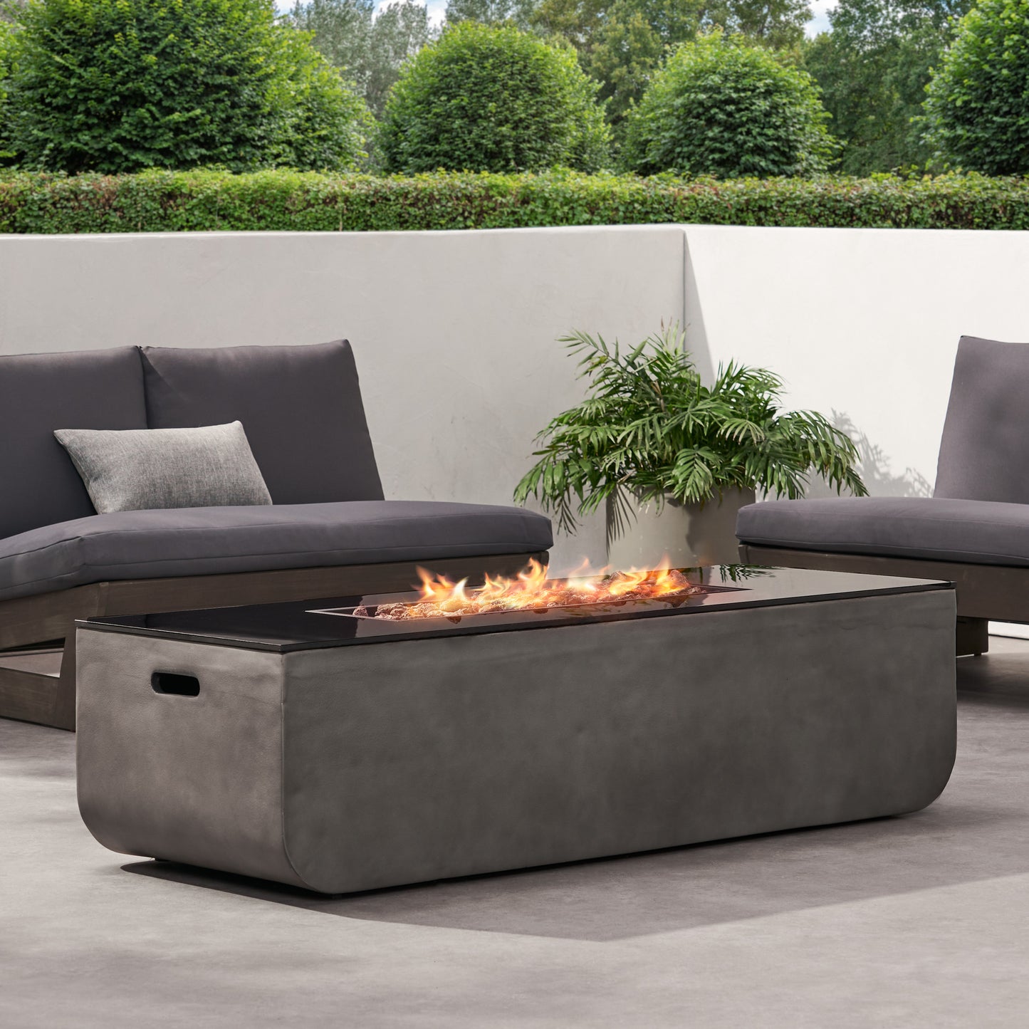 Coolbibila 56" Outdoor Patio Concrete Fire table, Rectangle Gas Burning Fire Pit - 50, 000 BTU