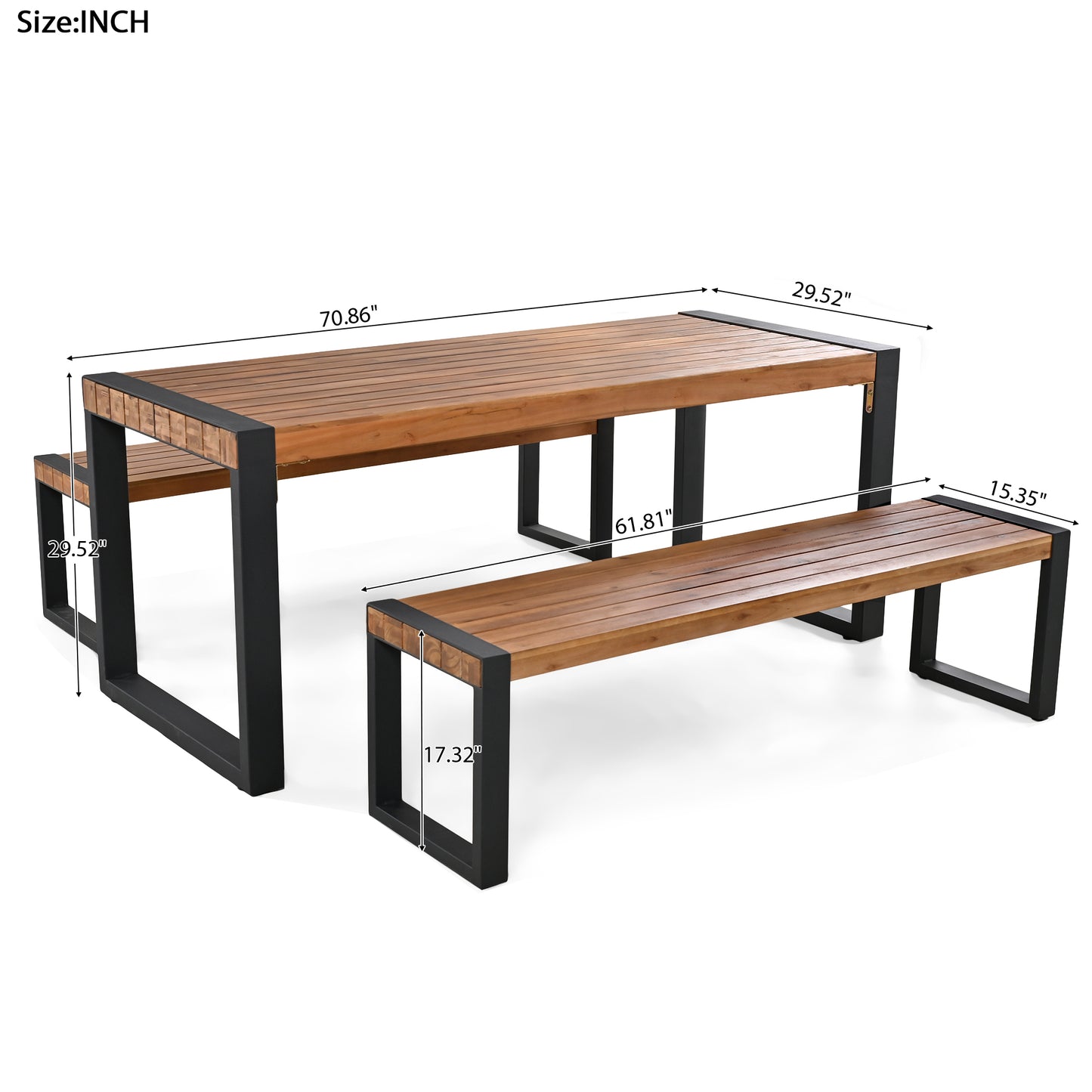 Coolbibila 3-pieces Outdoor Dining Table With 2 Benches, Patio Dining Set