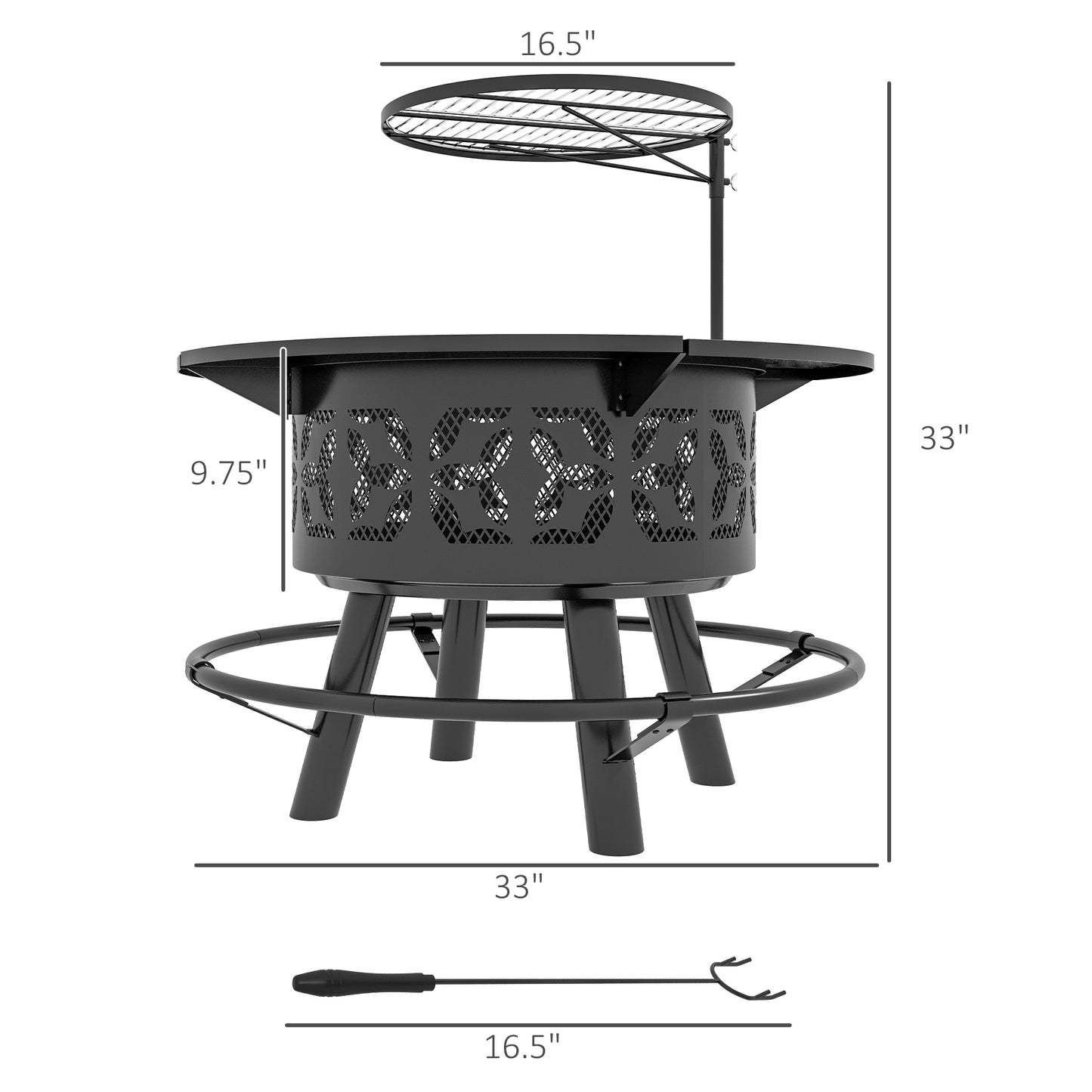 Coolbibila 2-in-1 Fire Pit, BBQ Grill, 33" Portable Wood Burning Firepit