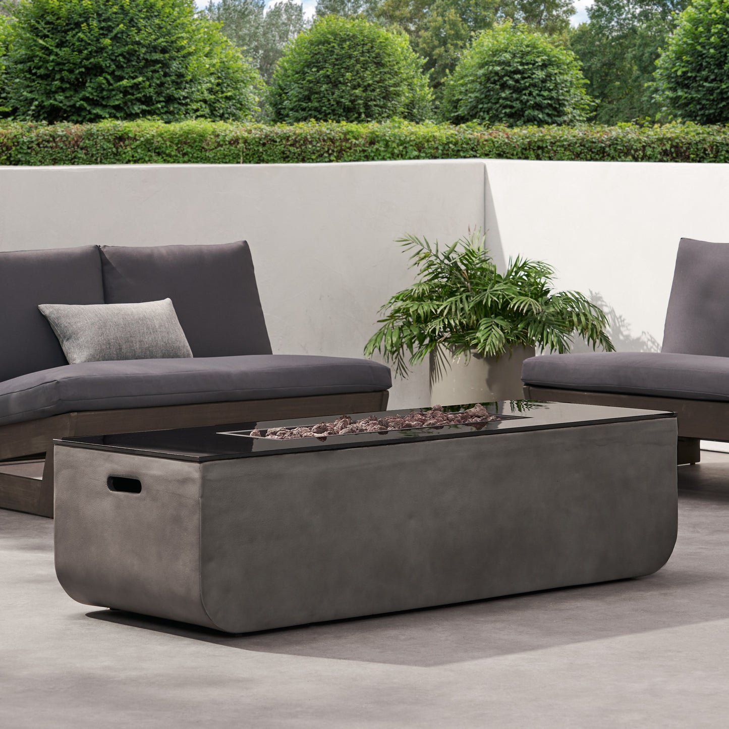 Coolbibila 56" Outdoor Patio Concrete Fire table, Rectangle Gas Burning Fire Pit - 50, 000 BTU