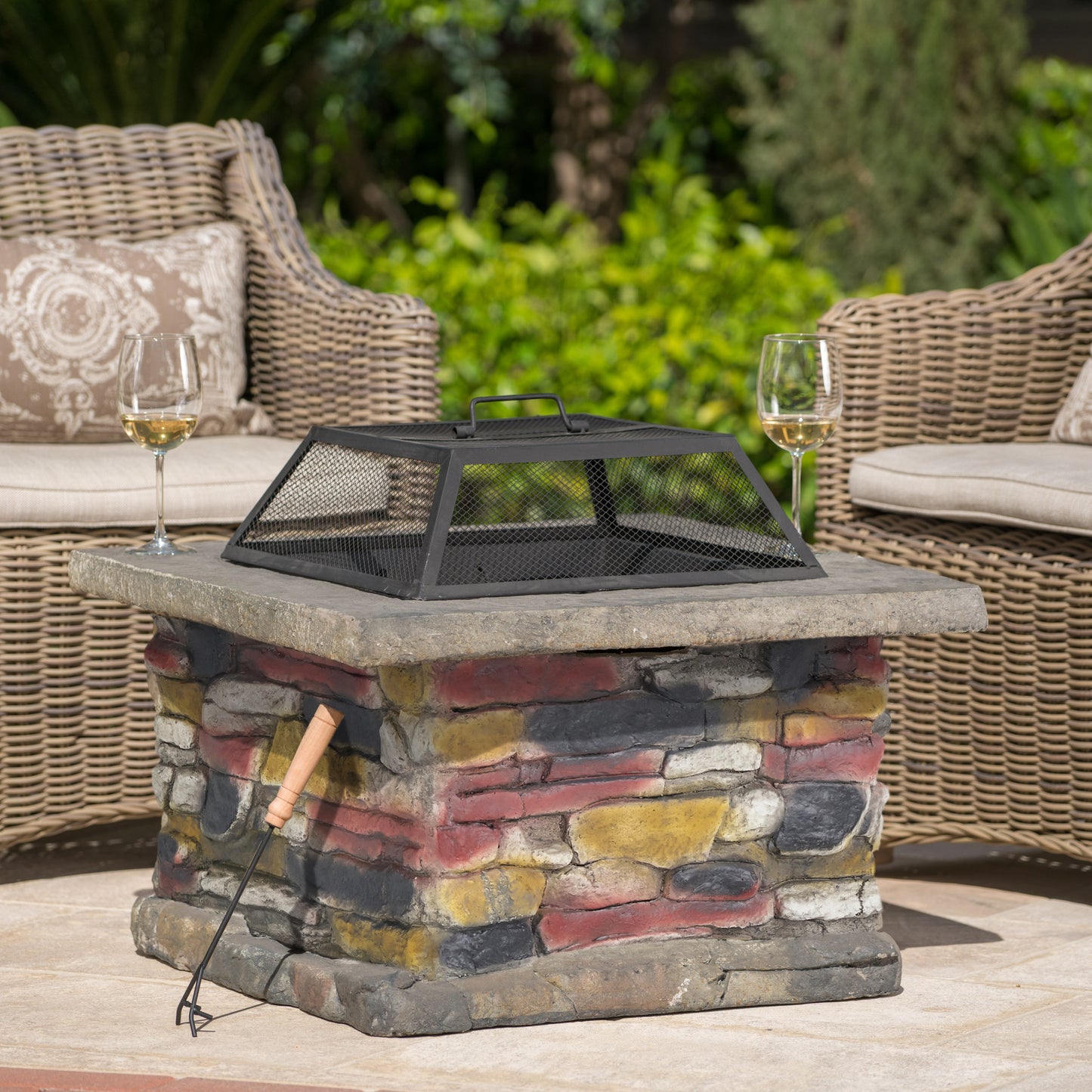Coolbibila 28" Concrete Wood Burning Outdoor Fire Pit Table with Lid