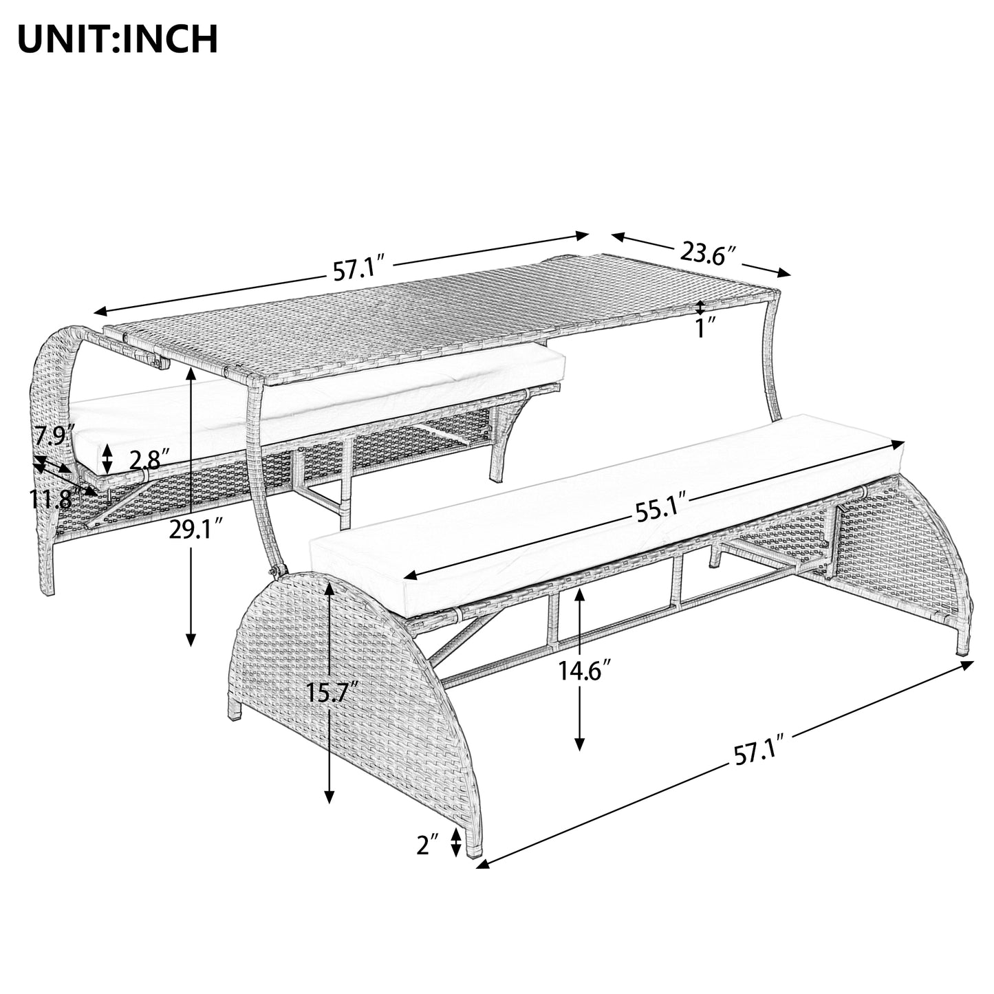 Coolbibila Versatile outdoor loveseat that converts to four seats and a table