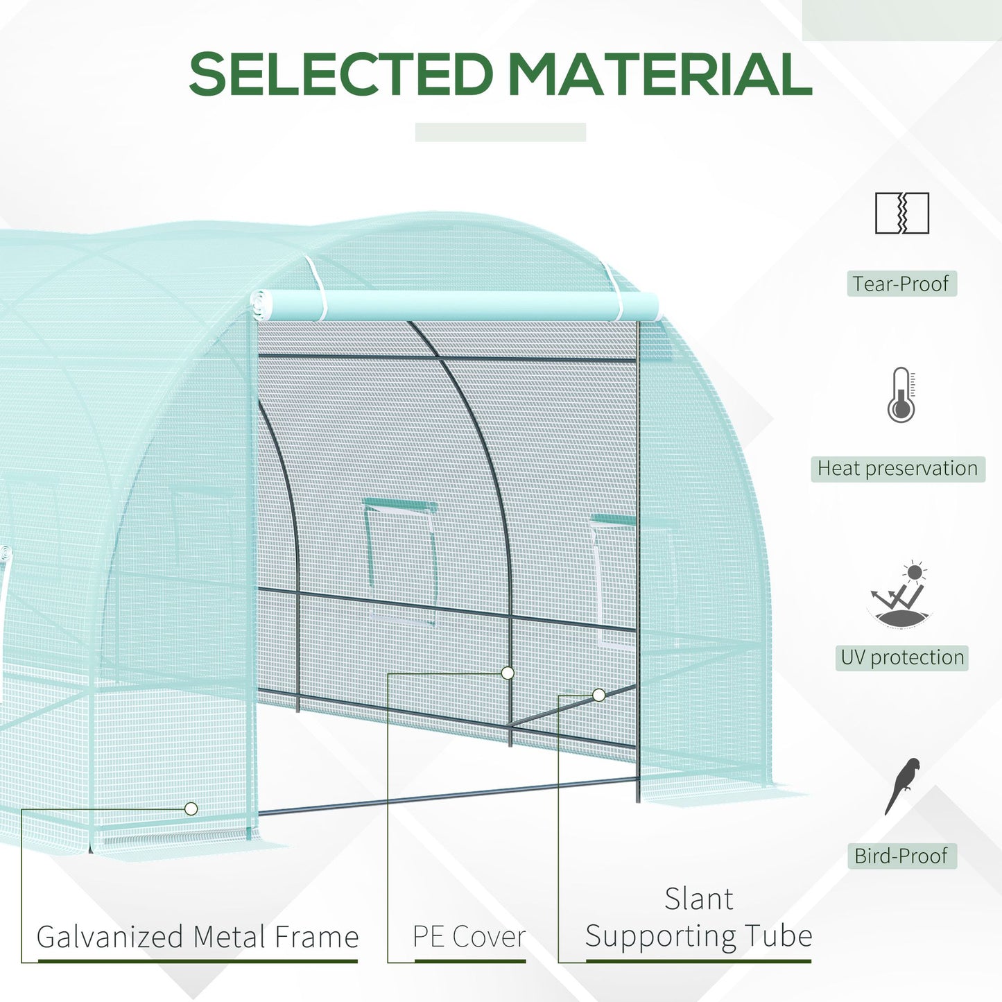 Coolbibila 20' x 10' x 7' Walk-In Tunnel Greenhouse with 8 Roll-up Windows & Roll Up Door