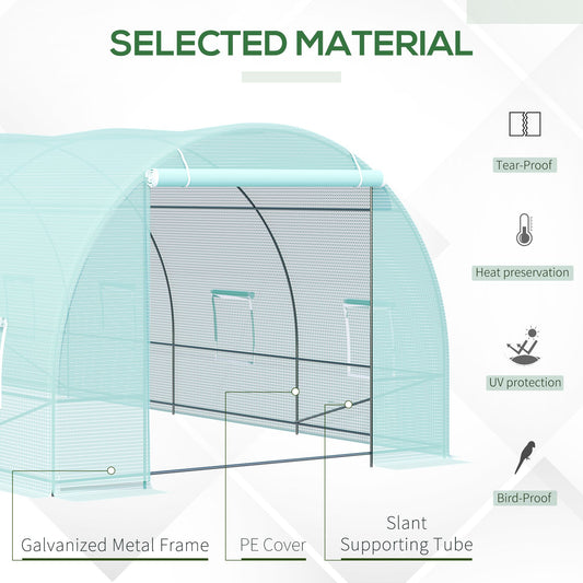 Coolbibila 20' x 10' x 7' Walk-In Tunnel Greenhouse with 8 Roll-up Windows & Roll Up Door
