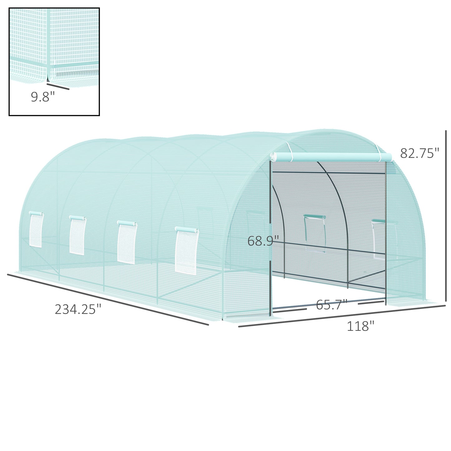 Coolbibila 20' x 10' x 7' Walk-In Tunnel Greenhouse with 8 Roll-up Windows & Roll Up Door