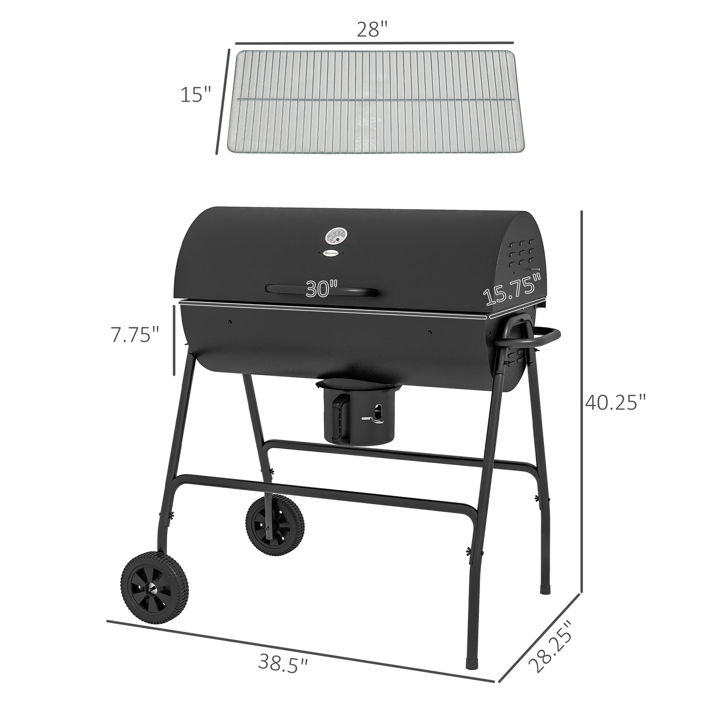Coolbibila Charcoal BBQ Grill with 420 sq.in. Cooking Area, Outdoor Barbecue with Wheels, Ash Catcher and Built-in Thermometer