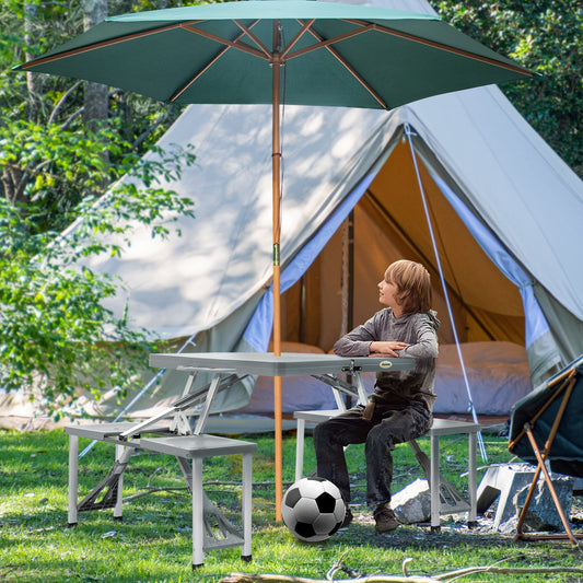 Coolbibila Folding Picnic Table with Seats and Umbrella Hole, Portable Camping Chairs Set