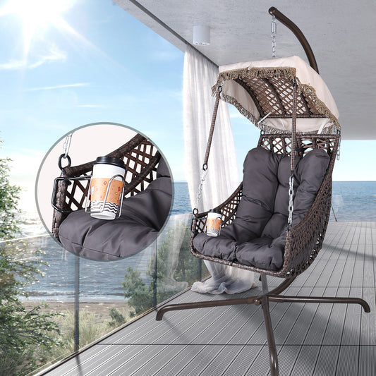 Coolbibila Swing Egg Chair with Stand Indoor Outdoor, Wicker Rattan Frame 350lbs Capacity Hammock Chair