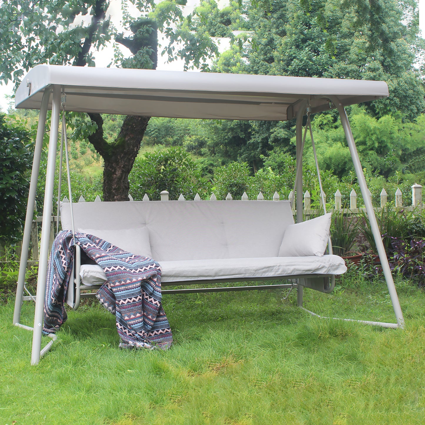Coolbibila Outdoor Patio 3 seaters Metal Swing Chair Swing bed