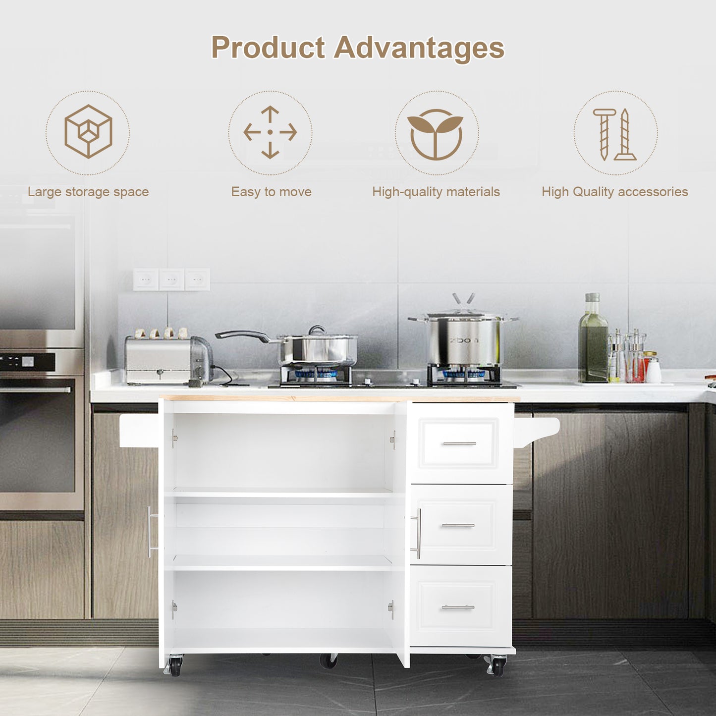 Coolbibila Kitchen Island & Kitchen Cart, Mobile Kitchen Island