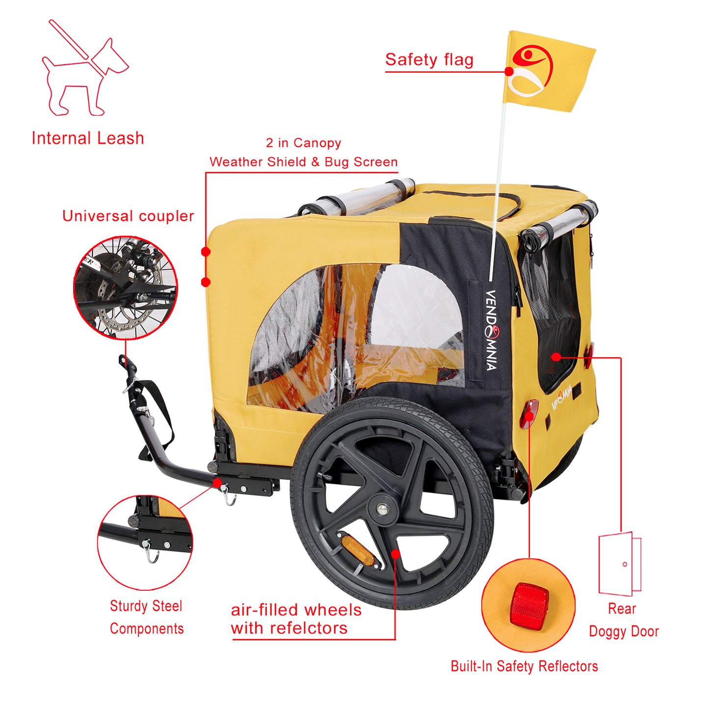 Yellow Outdoor Heavy Duty Foldable Utility Pet Stroller Dog Carriers Bicycle Trailer