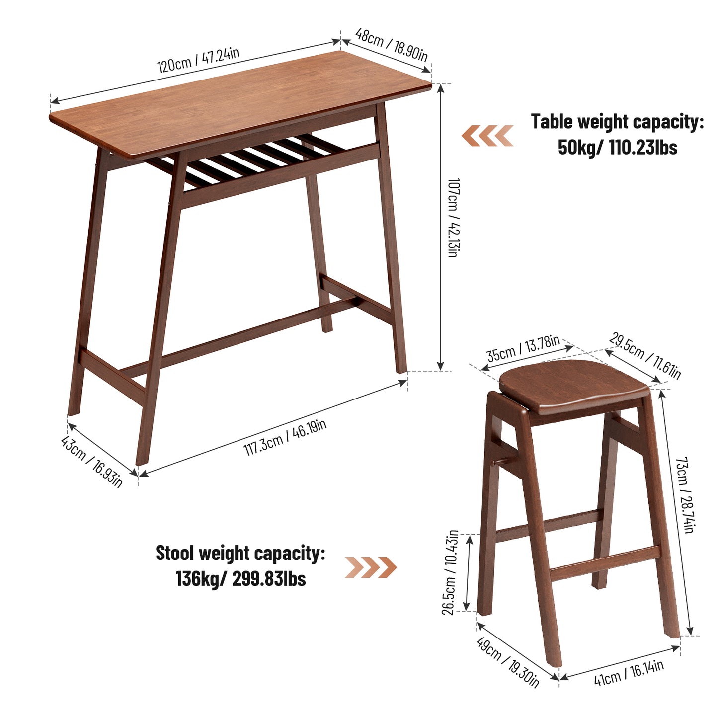Coolbibila 3 PCS Pub Dining Set Retro Bar Table