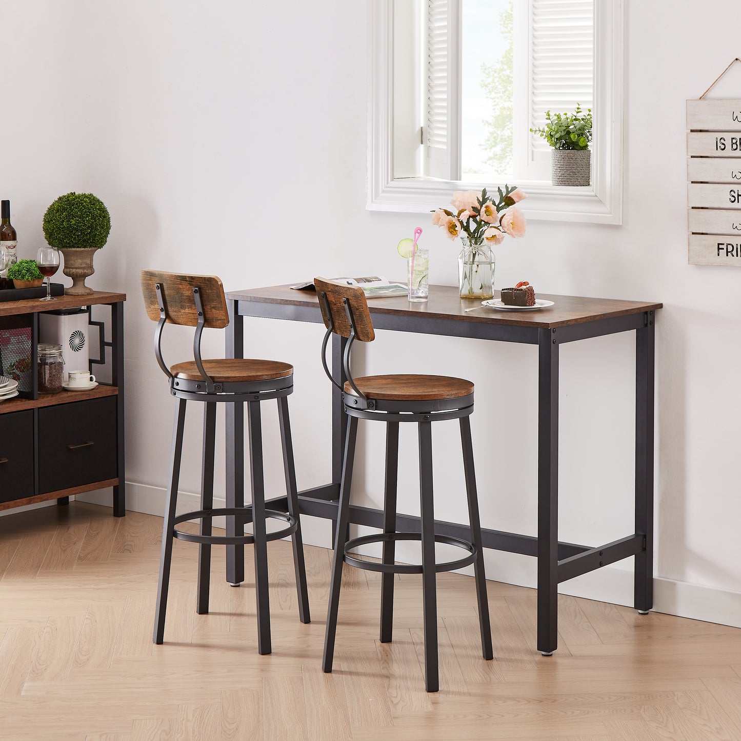 Coolbibila Swivel bar stool set of 2 with backrest