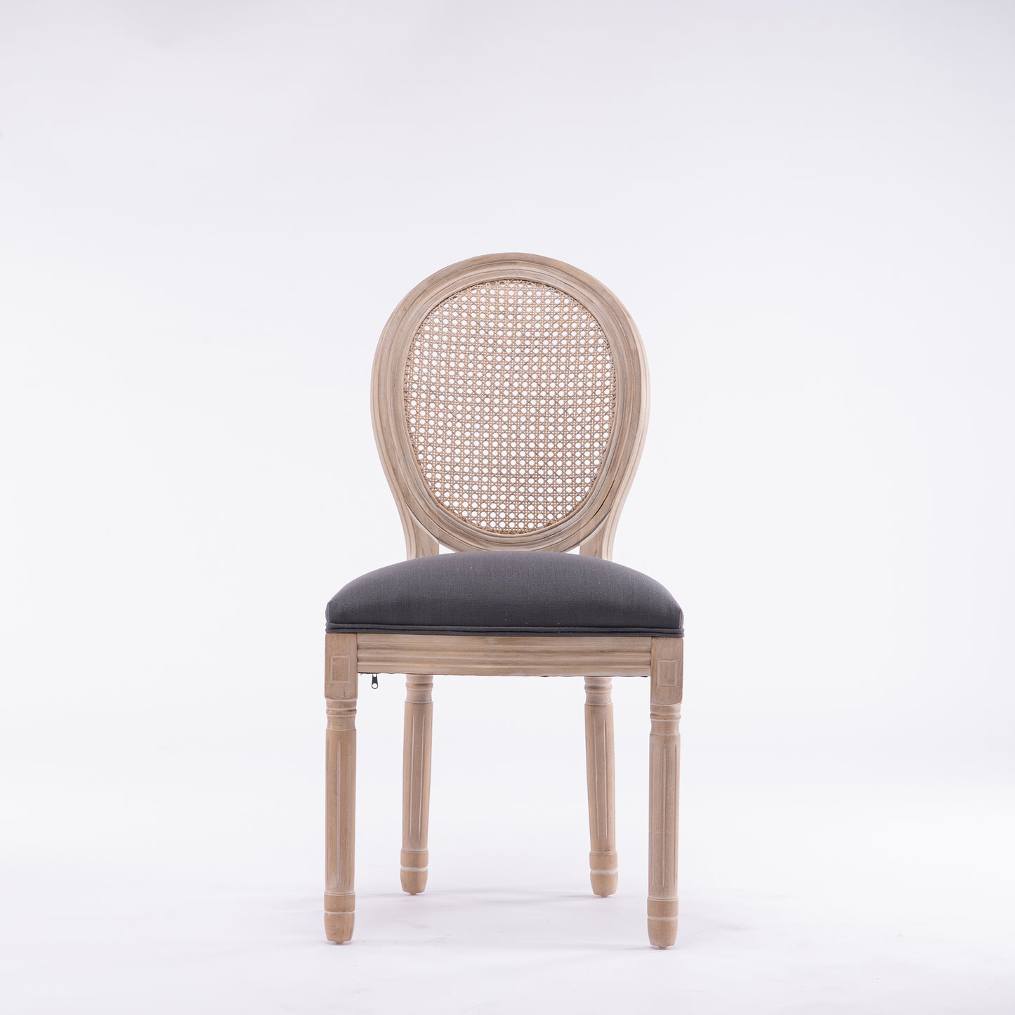 Coolbibila French Style Solid Wood Frame Linen Fabric Rattan Back Dining Chair