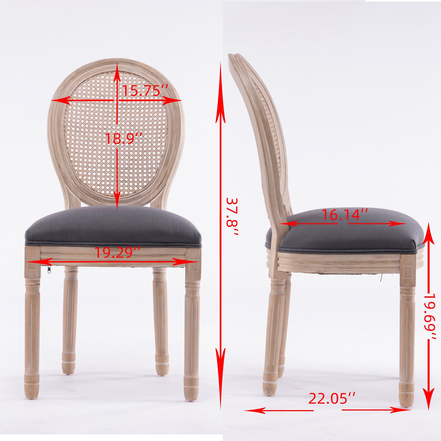 Coolbibila French Style Solid Wood Frame Linen Fabric Rattan Back Dining Chair