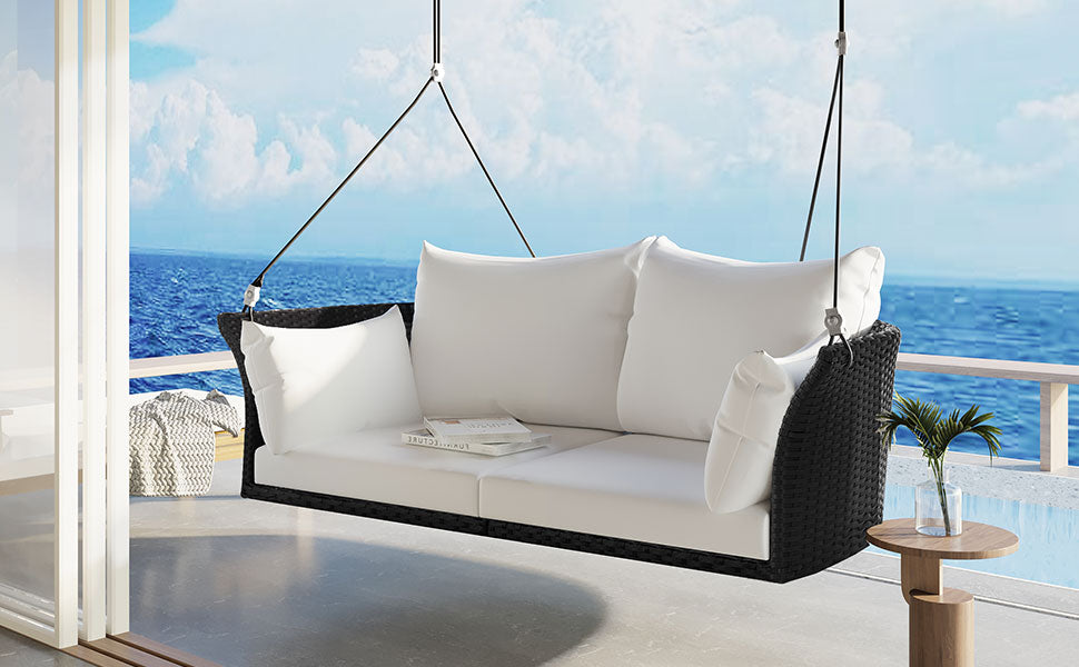 Coolbibila 2-Person Hanging Seat, Rattan Woven Swing Chair