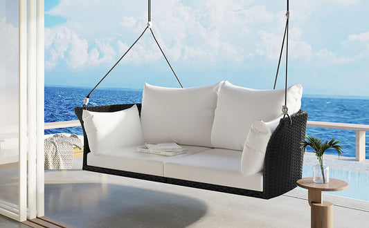 Coolbibila 2-Person Hanging Seat, Rattan Woven Swing Chair