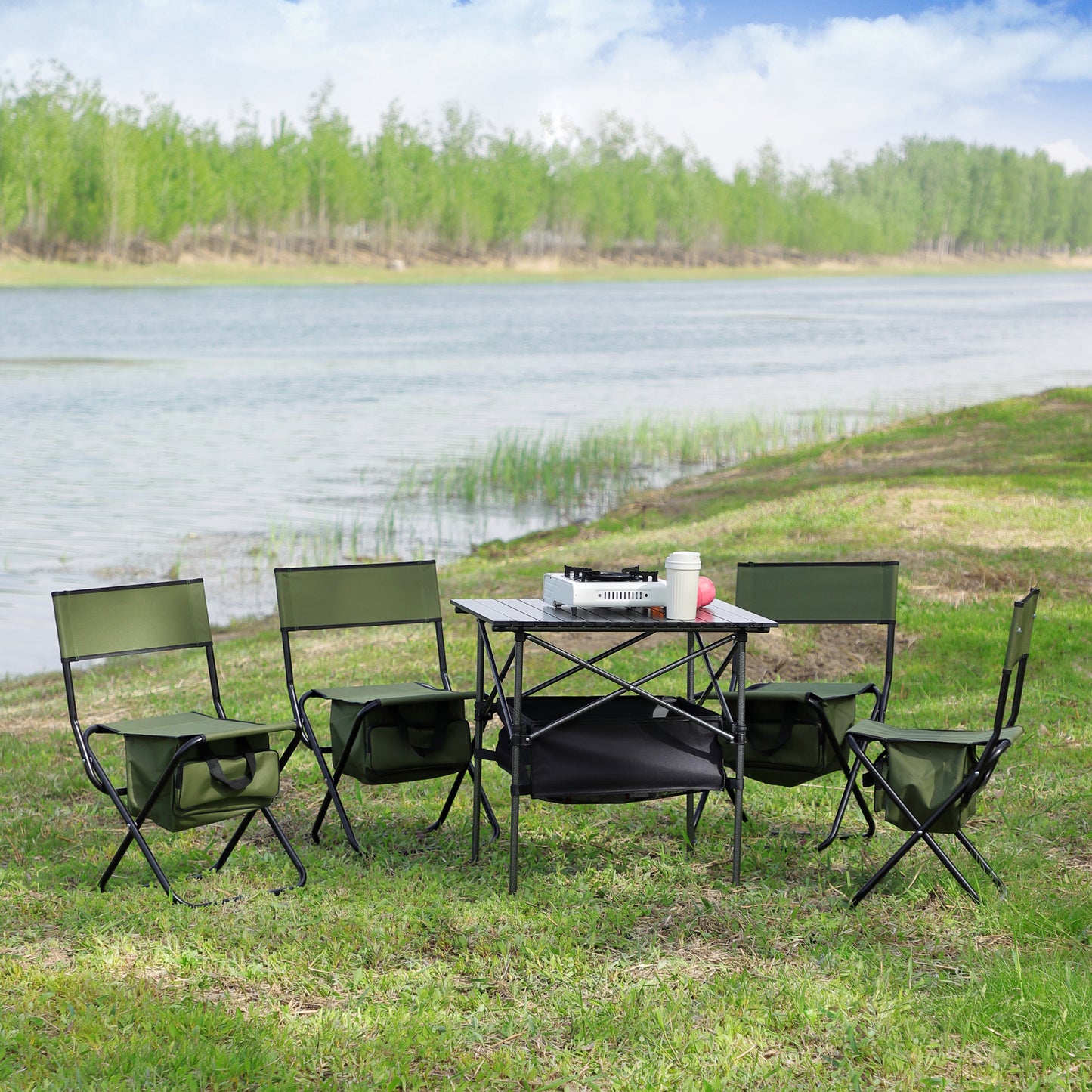Coolbibila Set of 5, Folding Outdoor Table and Chairs Set