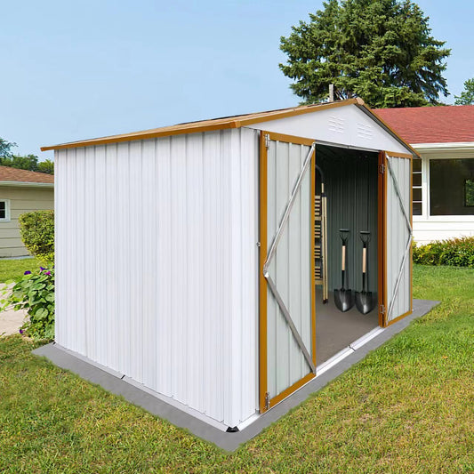 Metal garden sheds 6ftx8ft outdoor storage sheds White+YellowCCVB