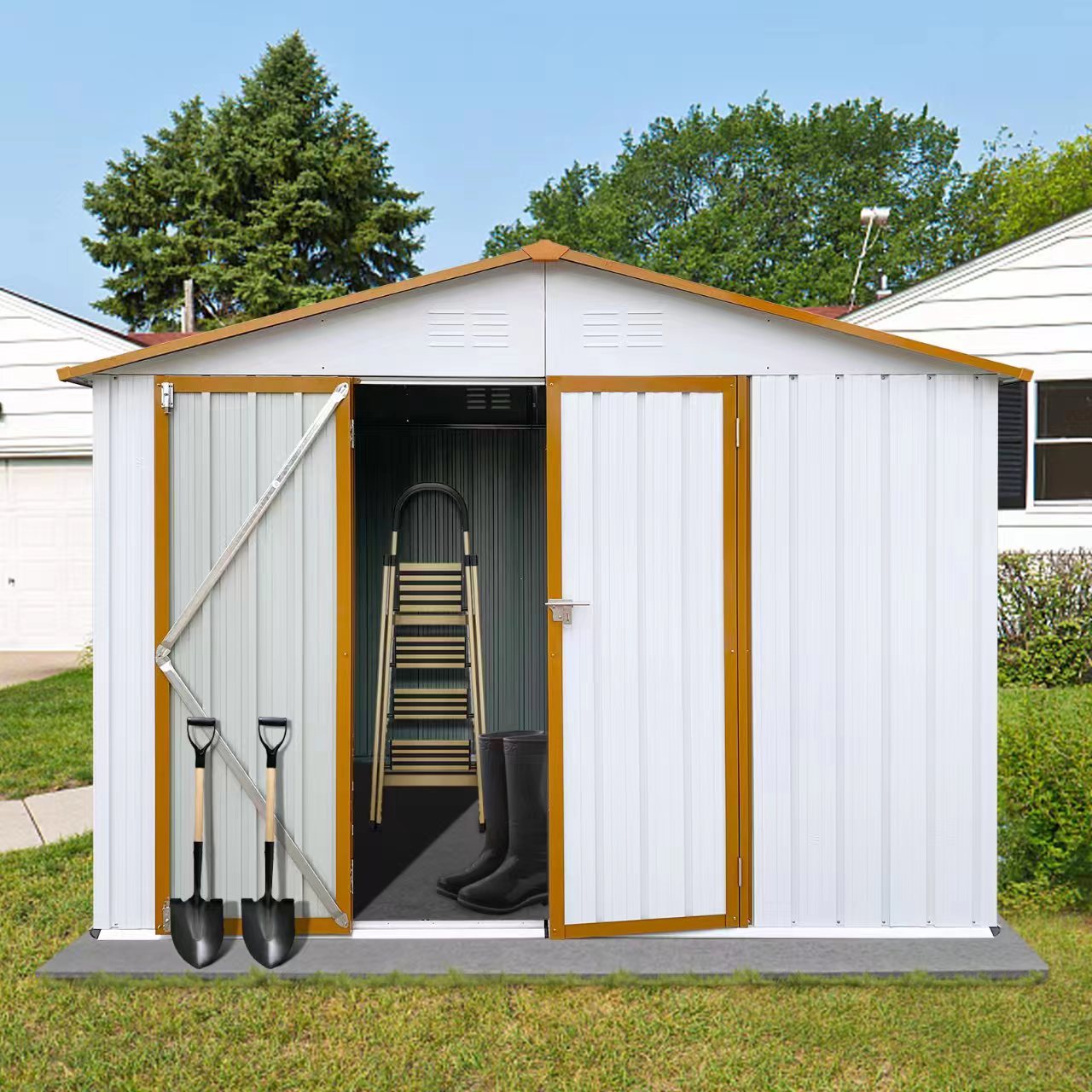Metal garden sheds 6ftx8ft outdoor storage sheds White+YellowCCVB