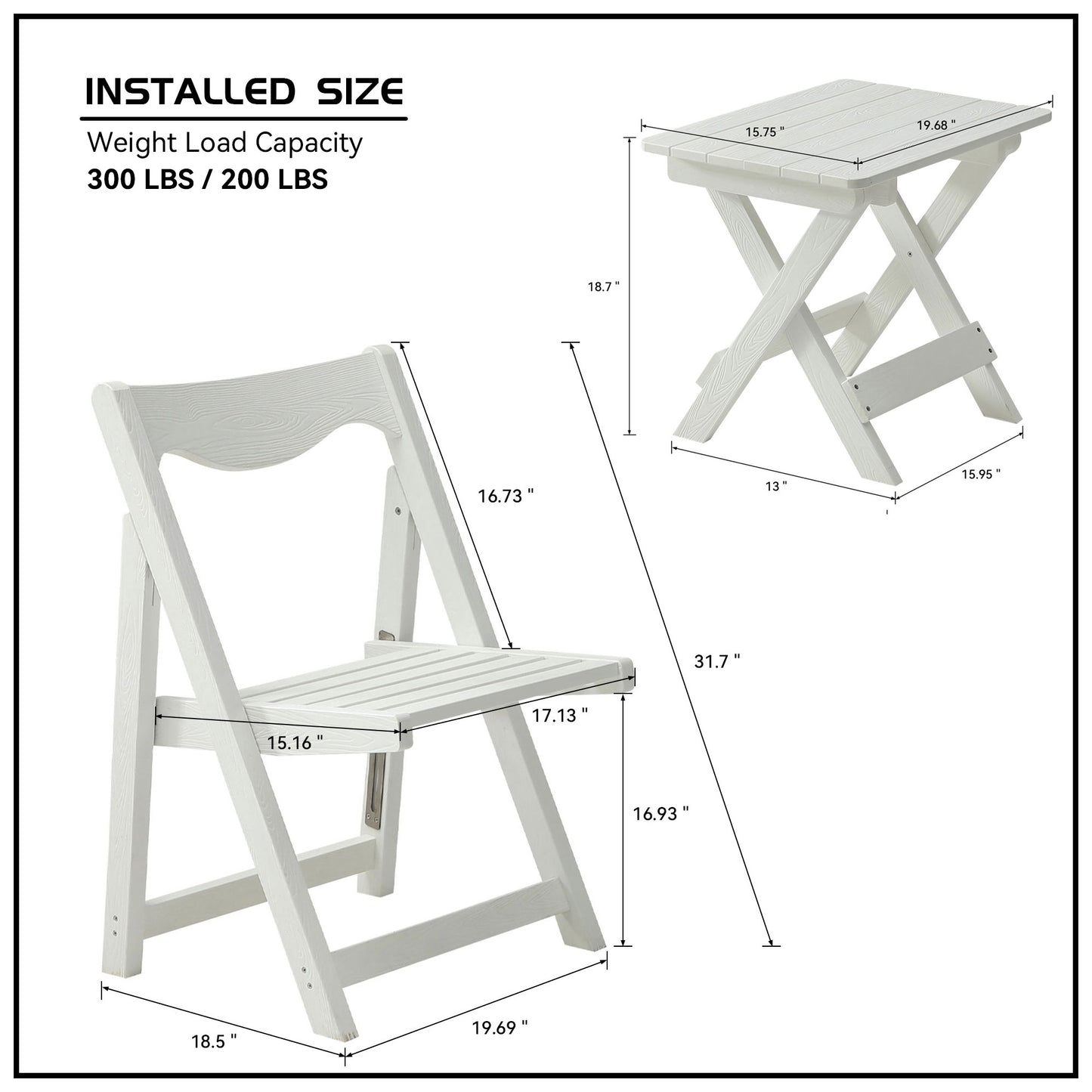 Coolbibila Foldable Small Table and Chair Set with 2 Chairs and Rectangular Table White